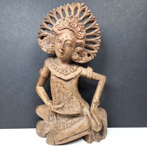 Vintage Bali Dancer Wood Carved Figurine Statue Balinese Detailed Decor